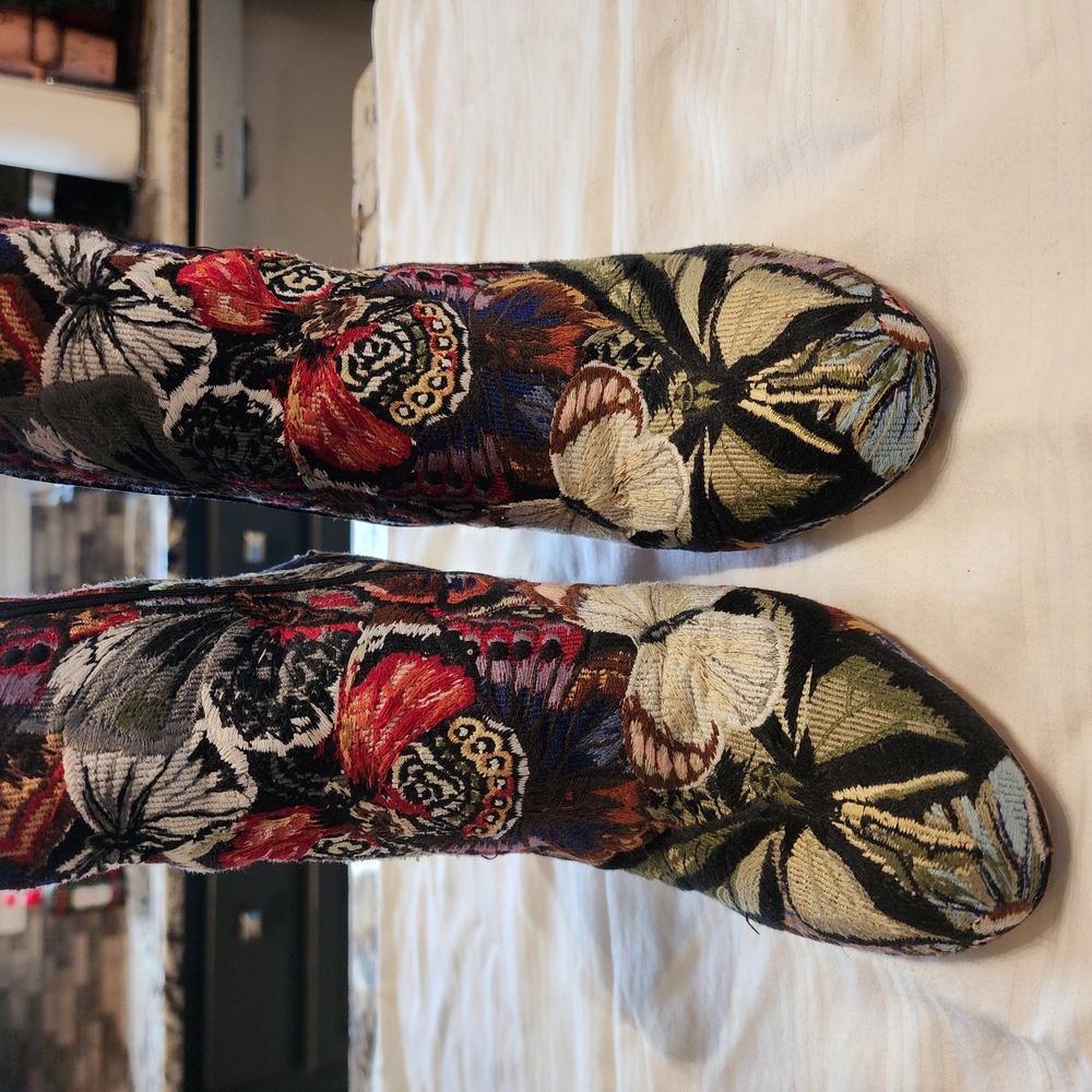 Valentino Red and Black Ankle Boots with Bold Floral Design